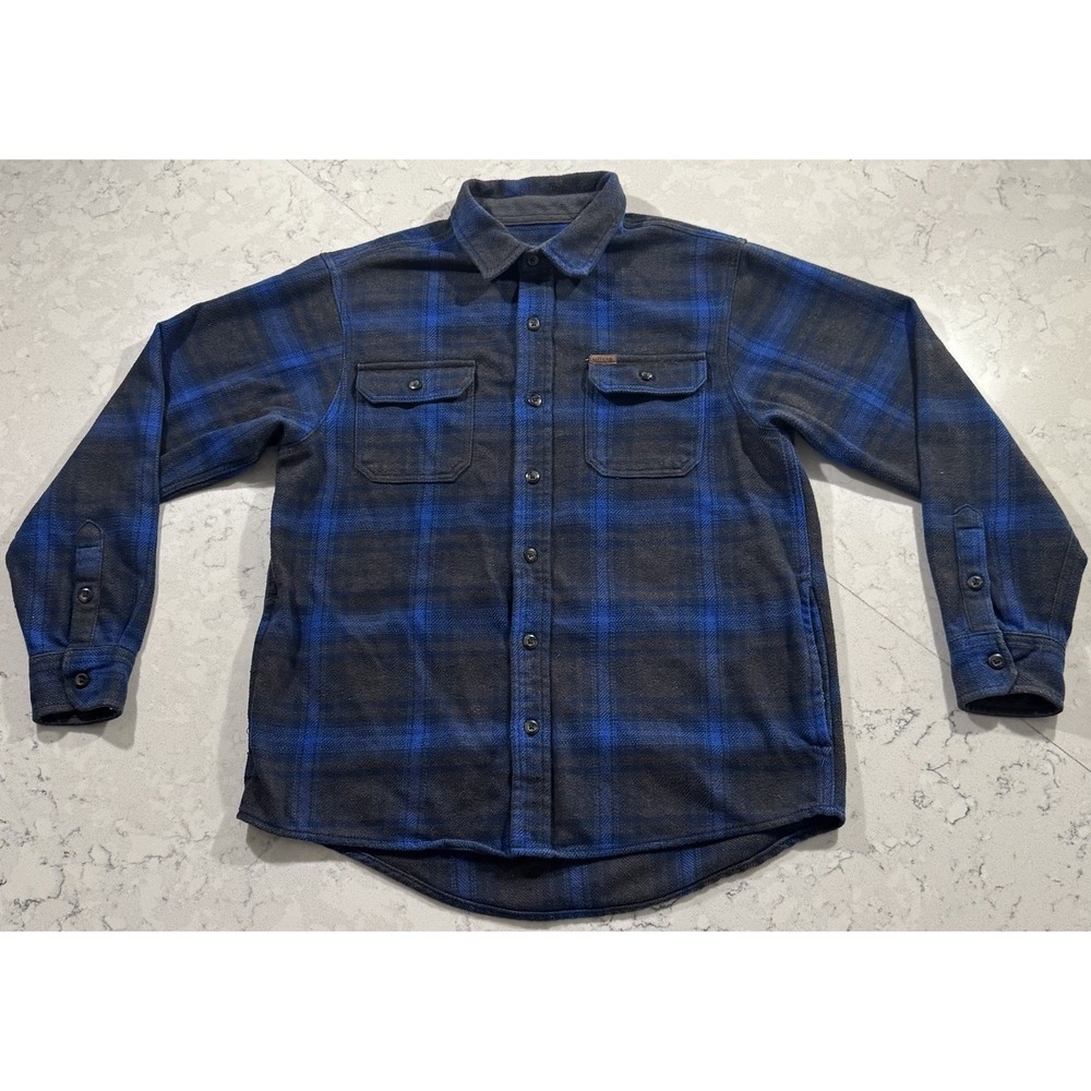 Orvis Flannel Shirt Mens Medium Blue Black Plaid Heavyweight Shacket Gorpcore‎